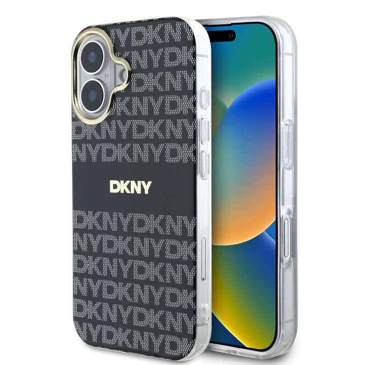 DKNY iPhone 16 Backcover hoesje PC/TPU Repeat Pattern Tonal Stripe Magsafe - Zwart-Hoesjes-Ilumina Benelux