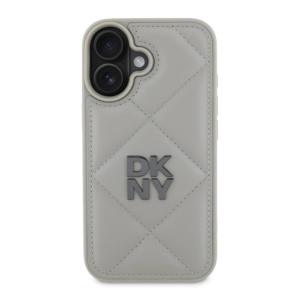 DKNY iPhone 16 Backcover hoesje PU Leather Quilted Stack Logo - Grijs-Hoesjes-Ilumina Benelux