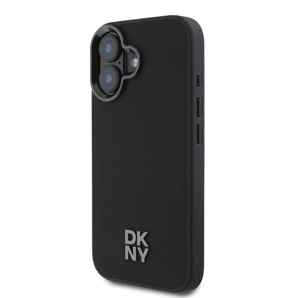 DKNY iPhone 16 Backcover hoesje PU Leather Stack Logo Magsafe Case - Zwart-Hoesjes-Ilumina Benelux