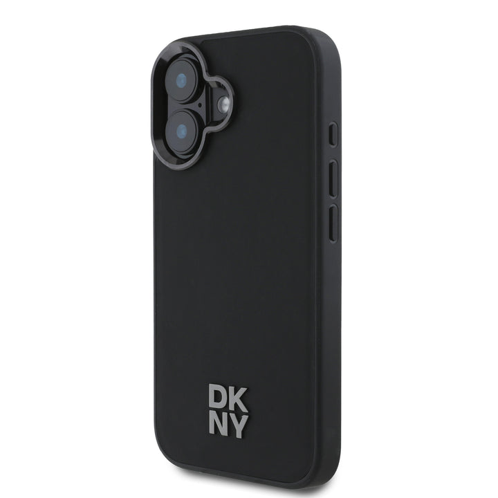 DKNY iPhone 16 Backcover hoesje PU Leather Stack Logo Magsafe Case - Zwart-Hoesjes-Ilumina Benelux