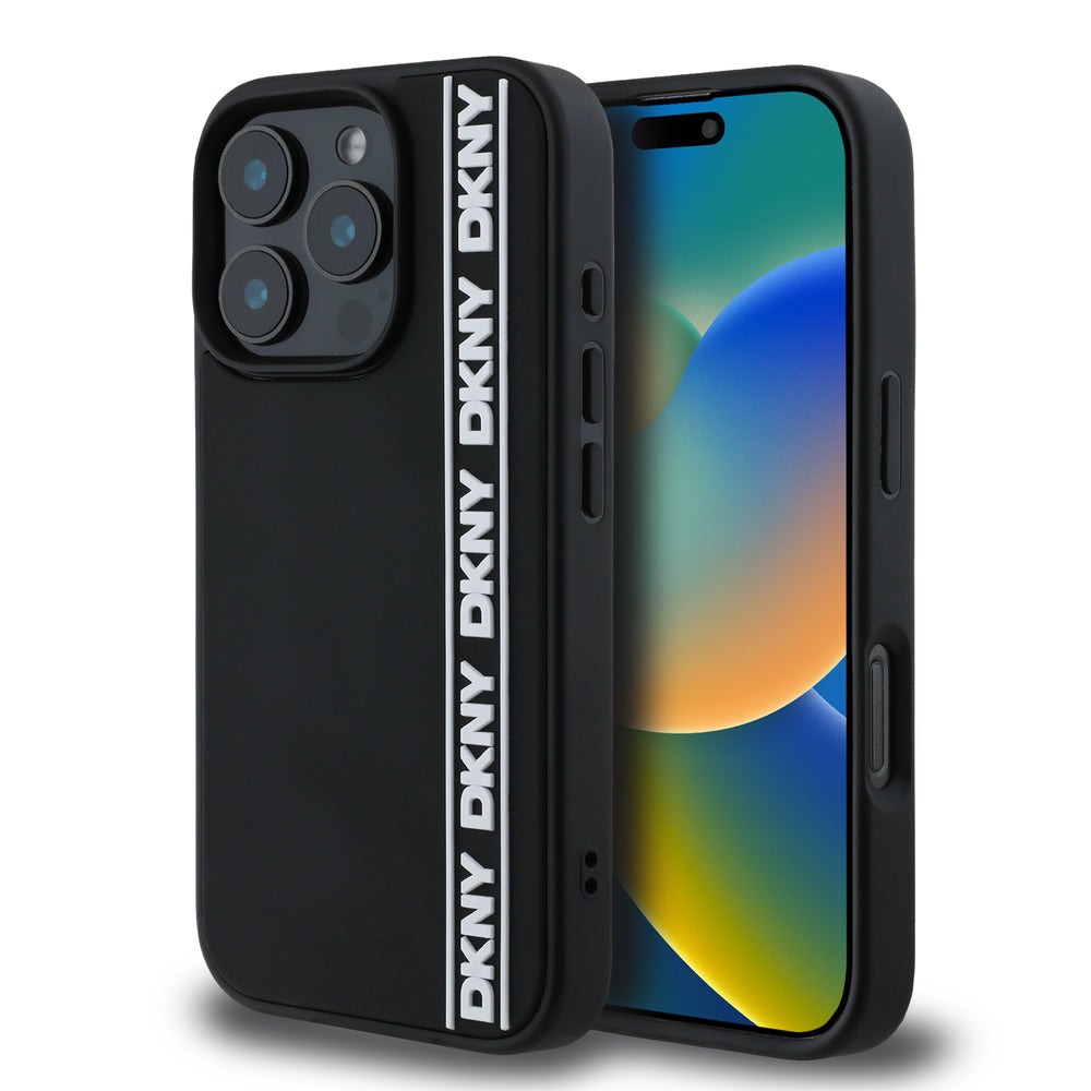 DKNY iPhone 16 Pro Backcover hoesje D Rubber Repeat Logo Line - Zwart-Hoesjes-Ilumina Benelux