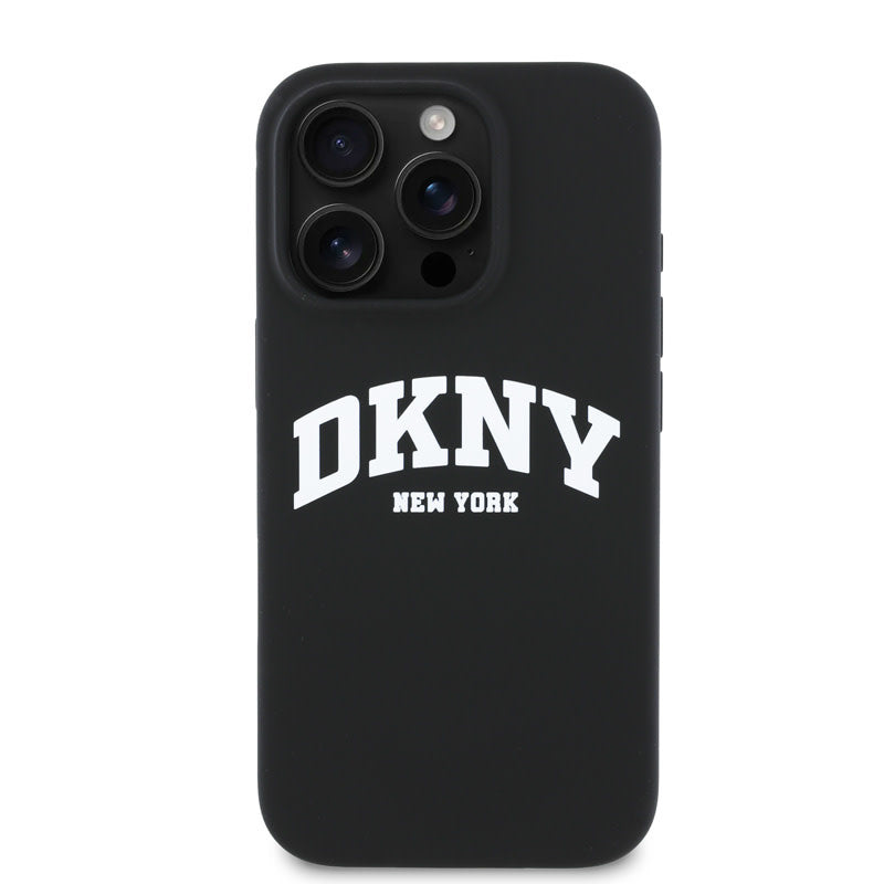 DKNY iPhone 16 Pro Backcover hoesje Magsafe - Liquid Silicone - White Arch Logo - Zwart-Hoesjes-Ilumina Benelux