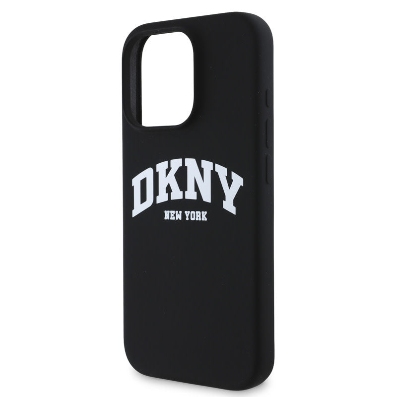 DKNY iPhone 16 Pro Backcover hoesje Magsafe - Liquid Silicone - White Arch Logo - Zwart-Hoesjes-Ilumina Benelux