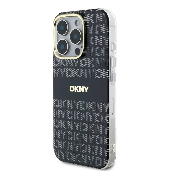 DKNY iPhone 16 Pro Backcover hoesje PC/TPU Repeat Pattern Tonal Stripe Magsafe - Zwart-Hoesjes-Ilumina Benelux