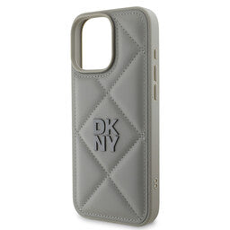 DKNY iPhone 16 Pro Backcover hoesje PU Leather Quilted Stack Logo - Grijs-Hoesjes-Ilumina Benelux