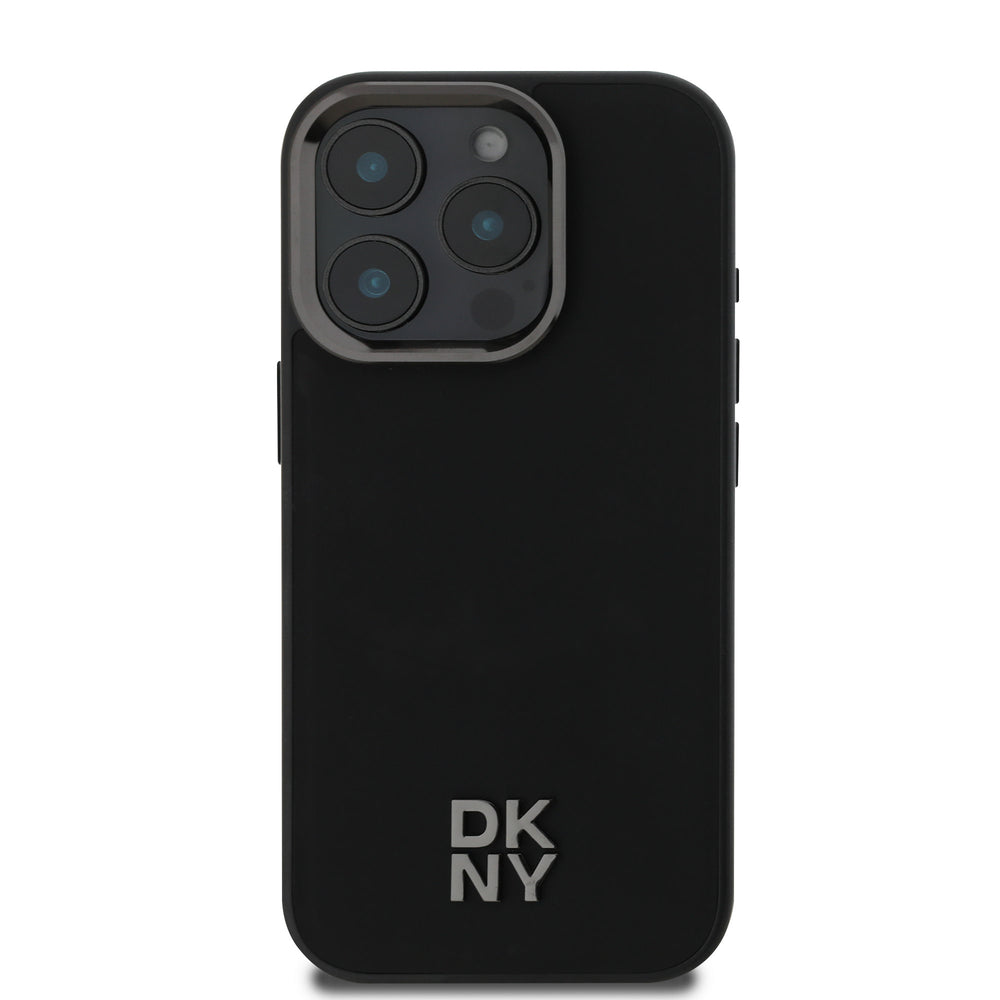 DKNY iPhone 16 Pro Backcover hoesje PU Leather Stack Logo Magsafe - Zwart-Hoesjes-Ilumina Benelux