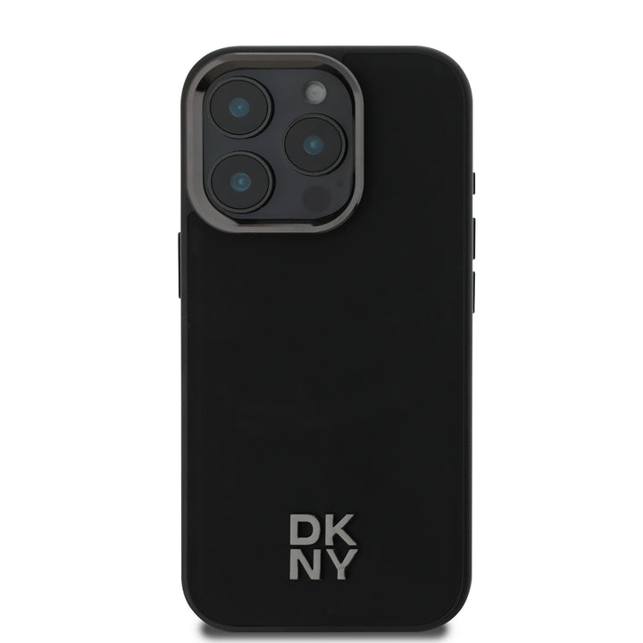 DKNY iPhone 16 Pro Backcover hoesje PU Leather Stack Logo Magsafe - Zwart-Hoesjes-Ilumina Benelux