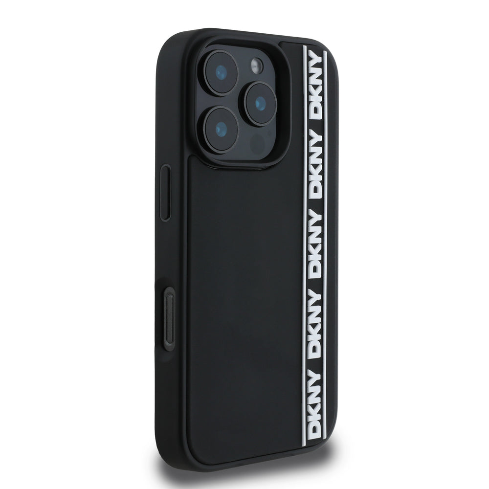 DKNY iPhone 16 Pro Max Backcover hoesje D Rubber Repeat Logo Line - Zwart-Hoesjes-Ilumina Benelux