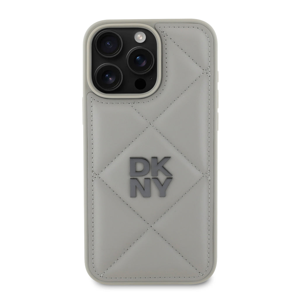 DKNY iPhone 16 Pro Max Backcover hoesje PU Leather Quilted Stack Logo - Zwart-Hoesjes-Ilumina Benelux