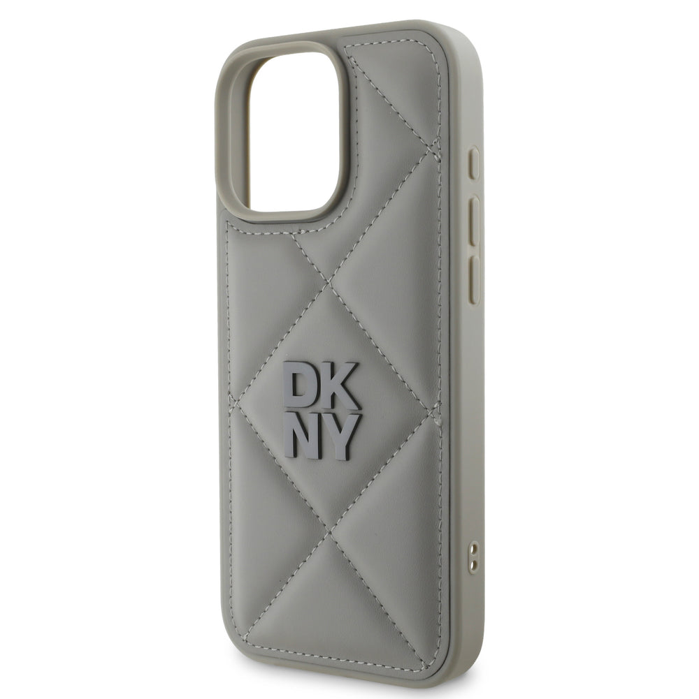 DKNY iPhone 16 Pro Max Backcover hoesje PU Leather Quilted Stack Logo - Zwart-Hoesjes-Ilumina Benelux