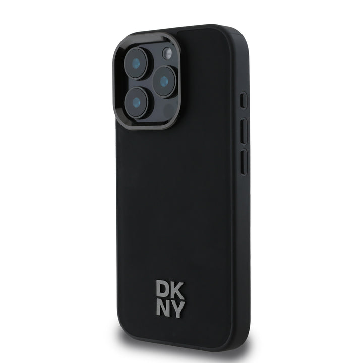 DKNY iPhone 16 Pro Max Backcover hoesje PU Leather Stack Logo Magsafe - Zwart-Hoesjes-Ilumina Benelux
