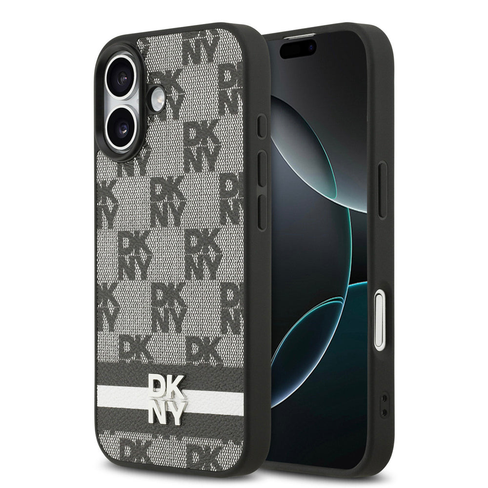 DKNY iPhone 17 Backcover hoesje - Checkered Pattern With Printed Stripes - Zwart-Hoesjes-Ilumina Benelux