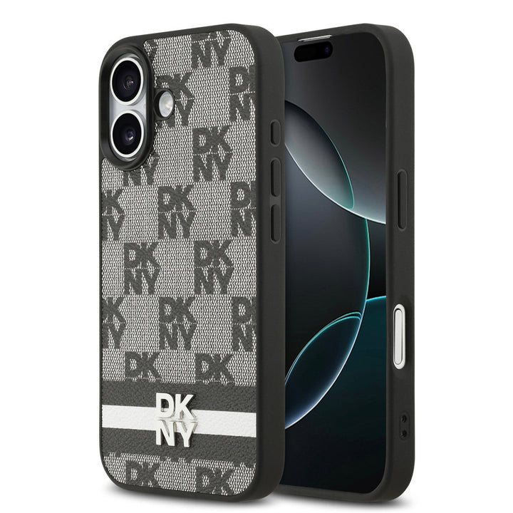 DKNY iPhone 17 Backcover hoesje - Checkered Pattern With Printed Stripes - Zwart-Hoesjes-Ilumina Benelux