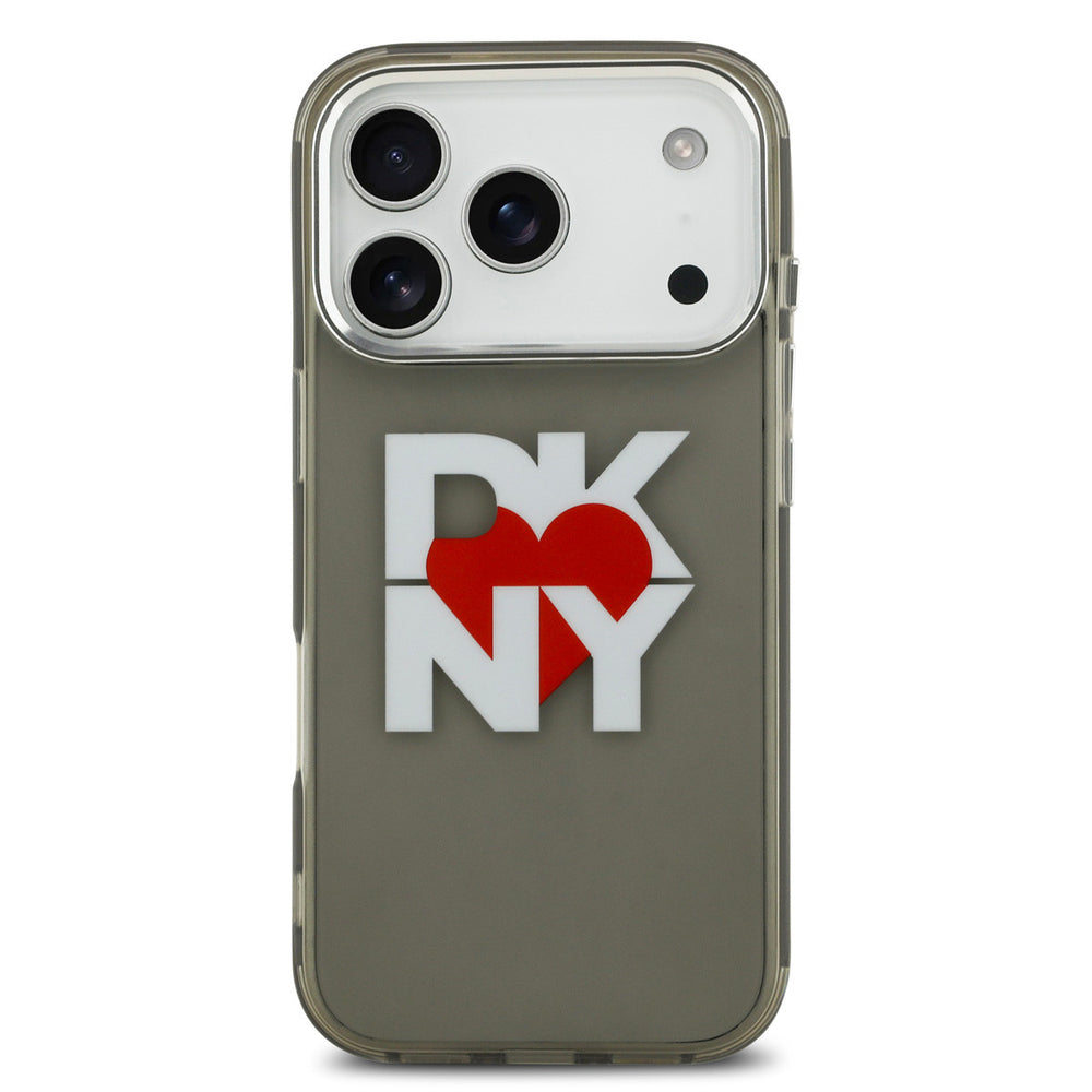 DKNY iPhone 17 Pro Back Cover hoesje - Printed Heart Logo - Doorzichtig Zwart-Hoesjes-Ilumina Benelux