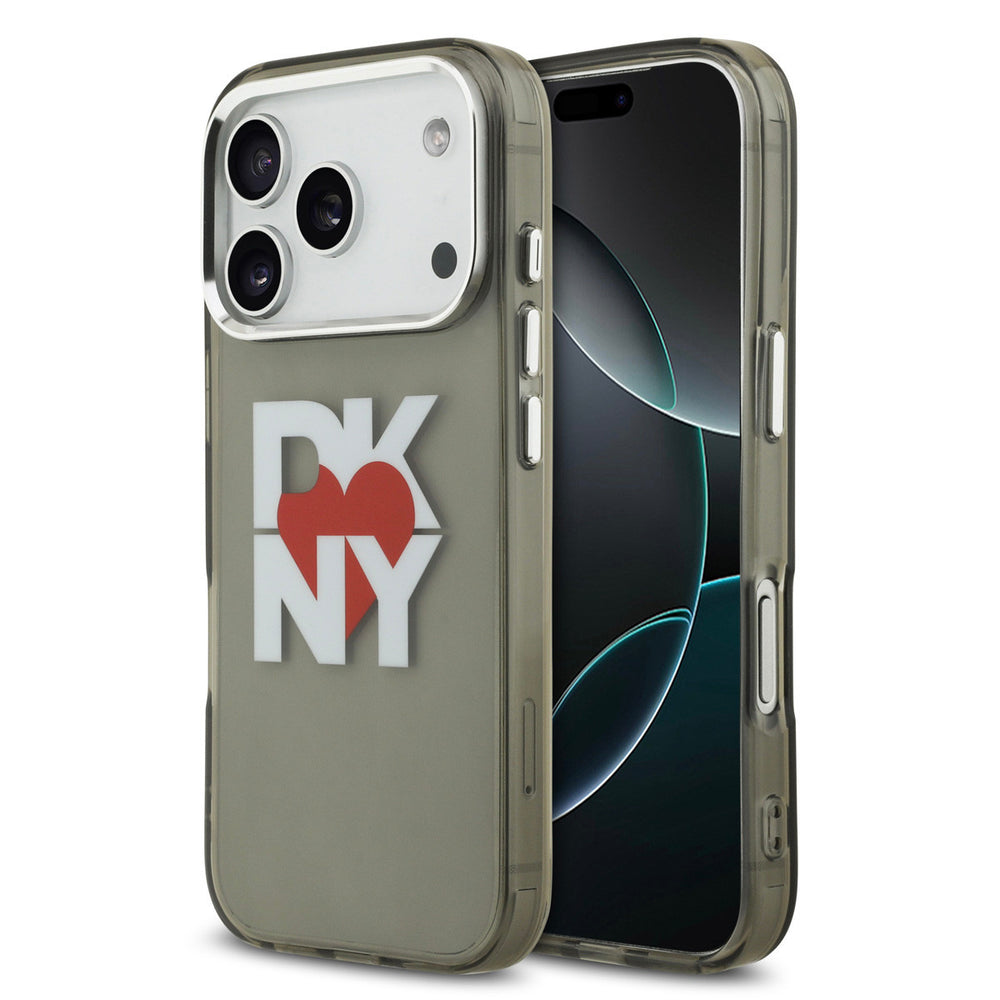DKNY iPhone 17 Pro Back Cover hoesje - Printed Heart Logo - Doorzichtig Zwart-Hoesjes-Ilumina Benelux