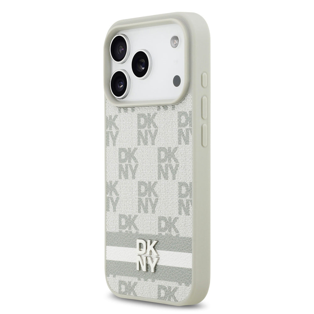 DKNY iPhone 17 Pro Backcover hoesje - Checkered Pattern With Printed Stripes - Beige-Hoesjes-Ilumina Benelux