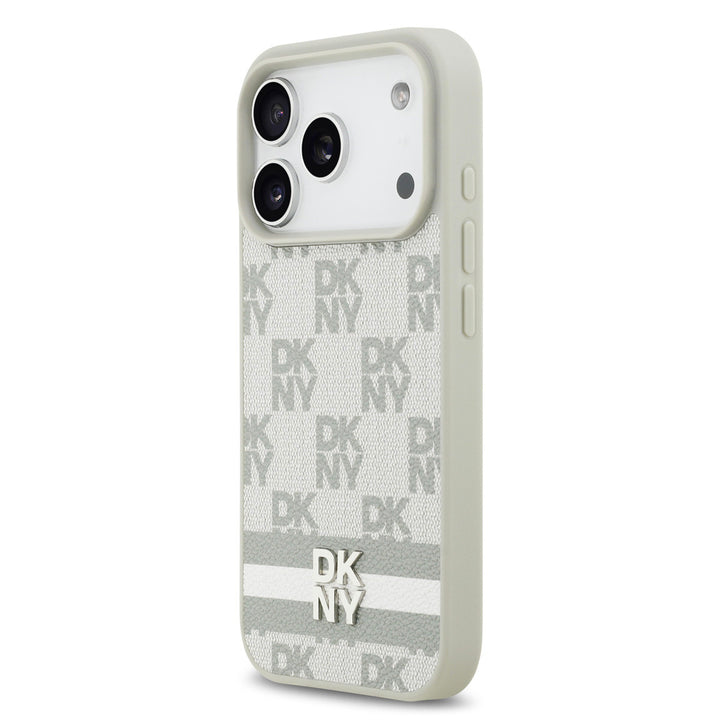 DKNY iPhone 17 Pro Backcover hoesje - Checkered Pattern With Printed Stripes - Beige-Hoesjes-Ilumina Benelux