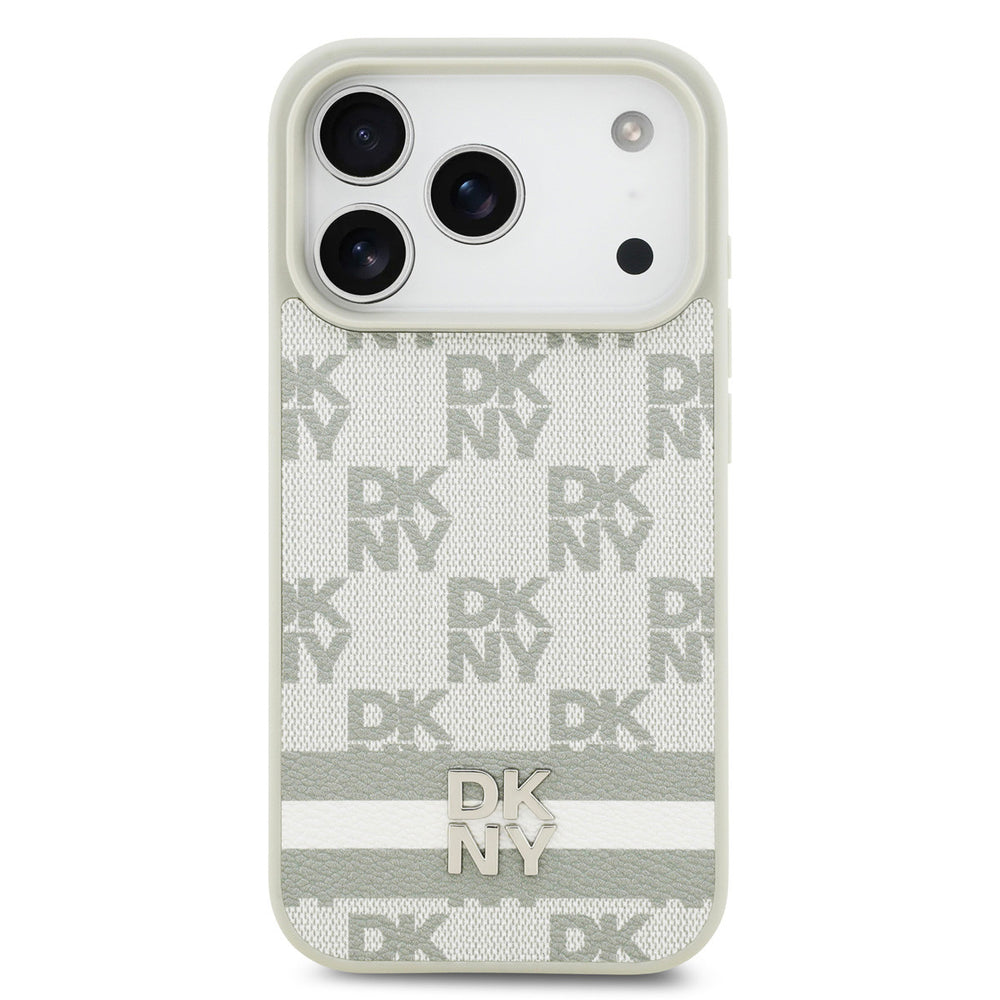 DKNY iPhone 17 Pro Backcover hoesje - Checkered Pattern With Printed Stripes - Beige-Hoesjes-Ilumina Benelux