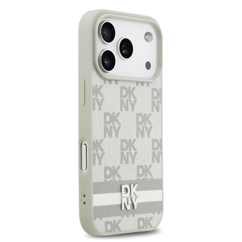 DKNY iPhone 17 Pro Backcover hoesje - Checkered Pattern With Printed Stripes - Beige-Hoesjes-Ilumina Benelux