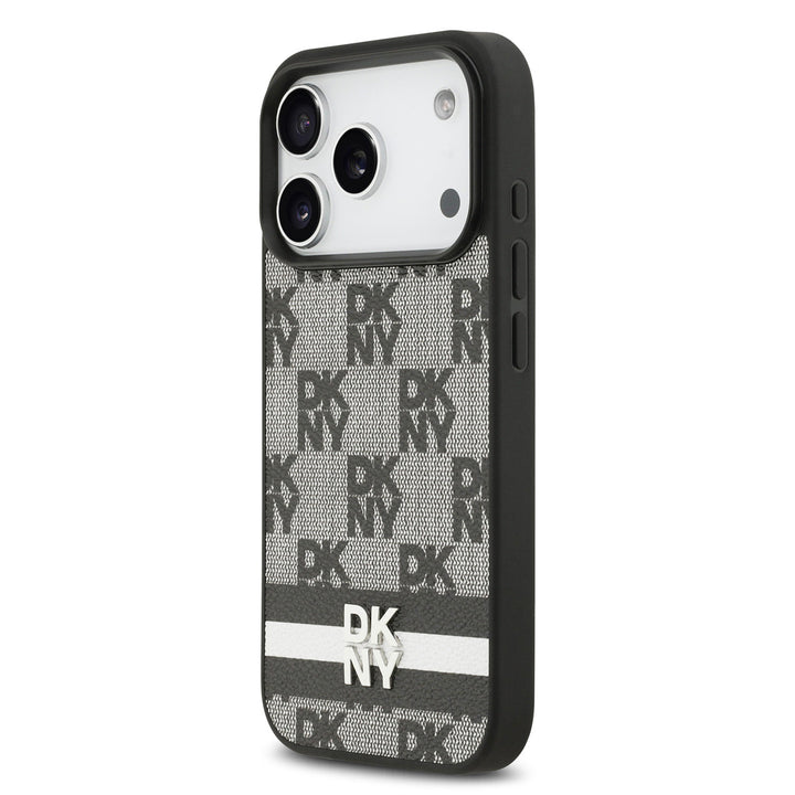 DKNY iPhone 17 Pro Backcover hoesje - Checkered Pattern With Printed Stripes - Zwart-Hoesjes-Ilumina Benelux