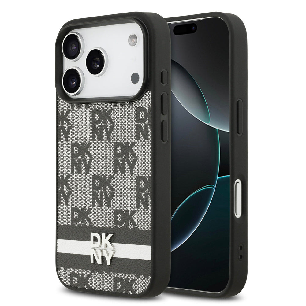 DKNY iPhone 17 Pro Backcover hoesje - Checkered Pattern With Printed Stripes - Zwart-Hoesjes-Ilumina Benelux