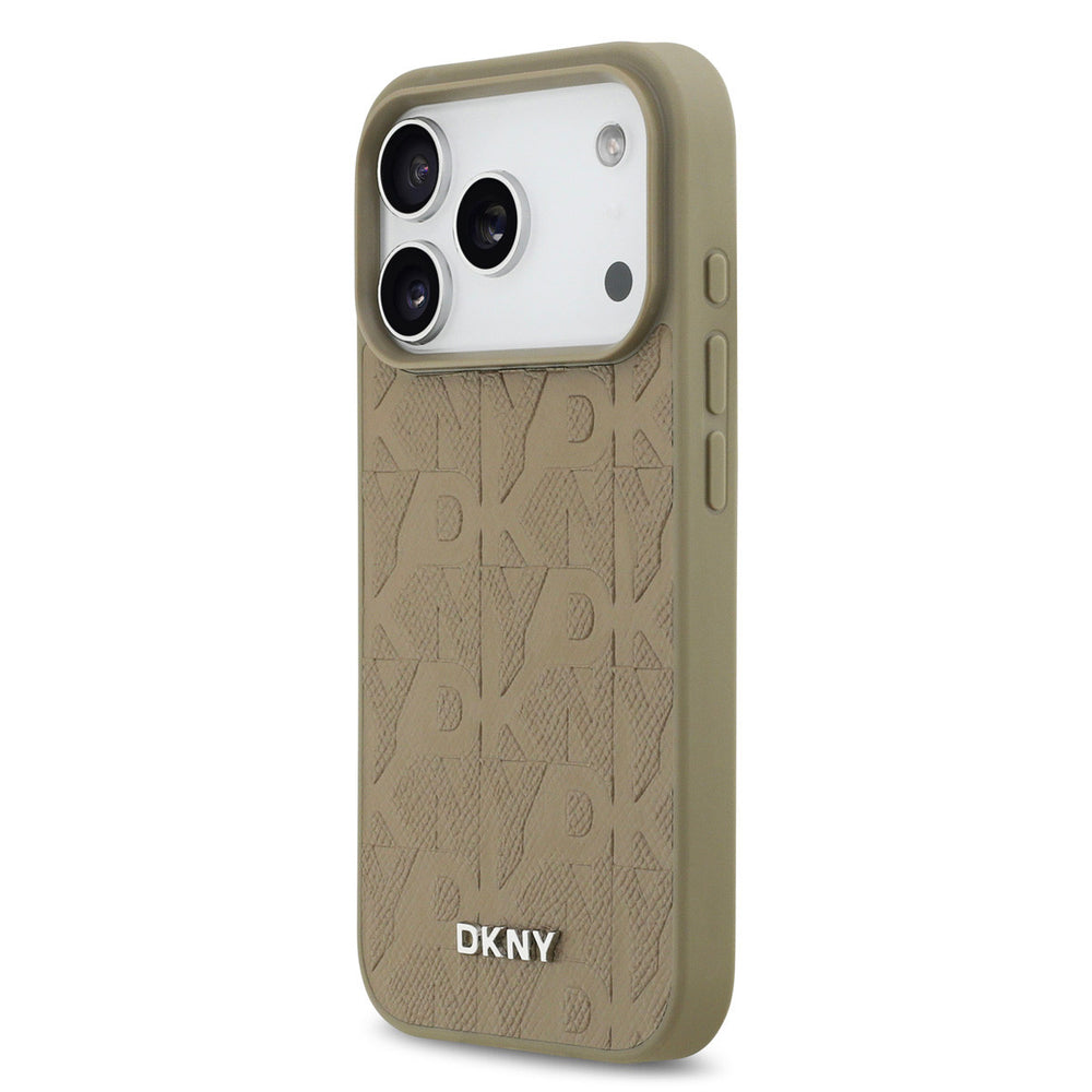 DKNY iPhone 17 Pro Backcover hoesje - MagSafe - Grid Pattern - Taupe-Hoesjes-Ilumina Benelux