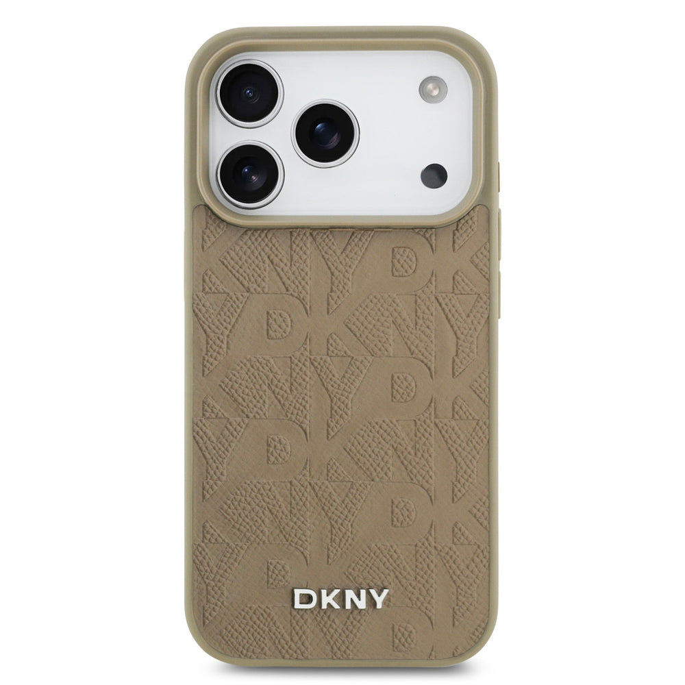 DKNY iPhone 17 Pro Backcover hoesje - MagSafe - Grid Pattern - Taupe-Hoesjes-Ilumina Benelux