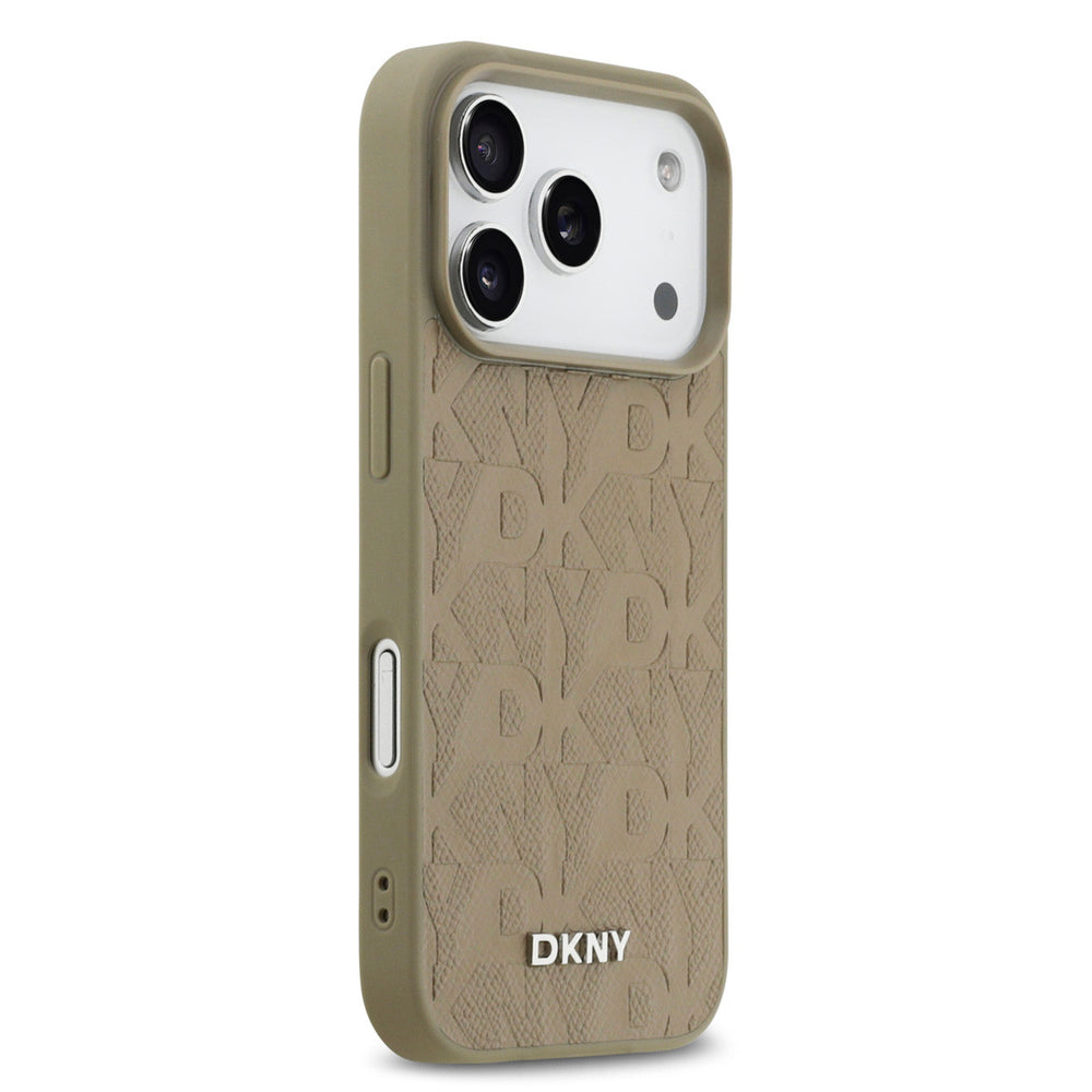 DKNY iPhone 17 Pro Backcover hoesje - MagSafe - Grid Pattern - Taupe-Hoesjes-Ilumina Benelux