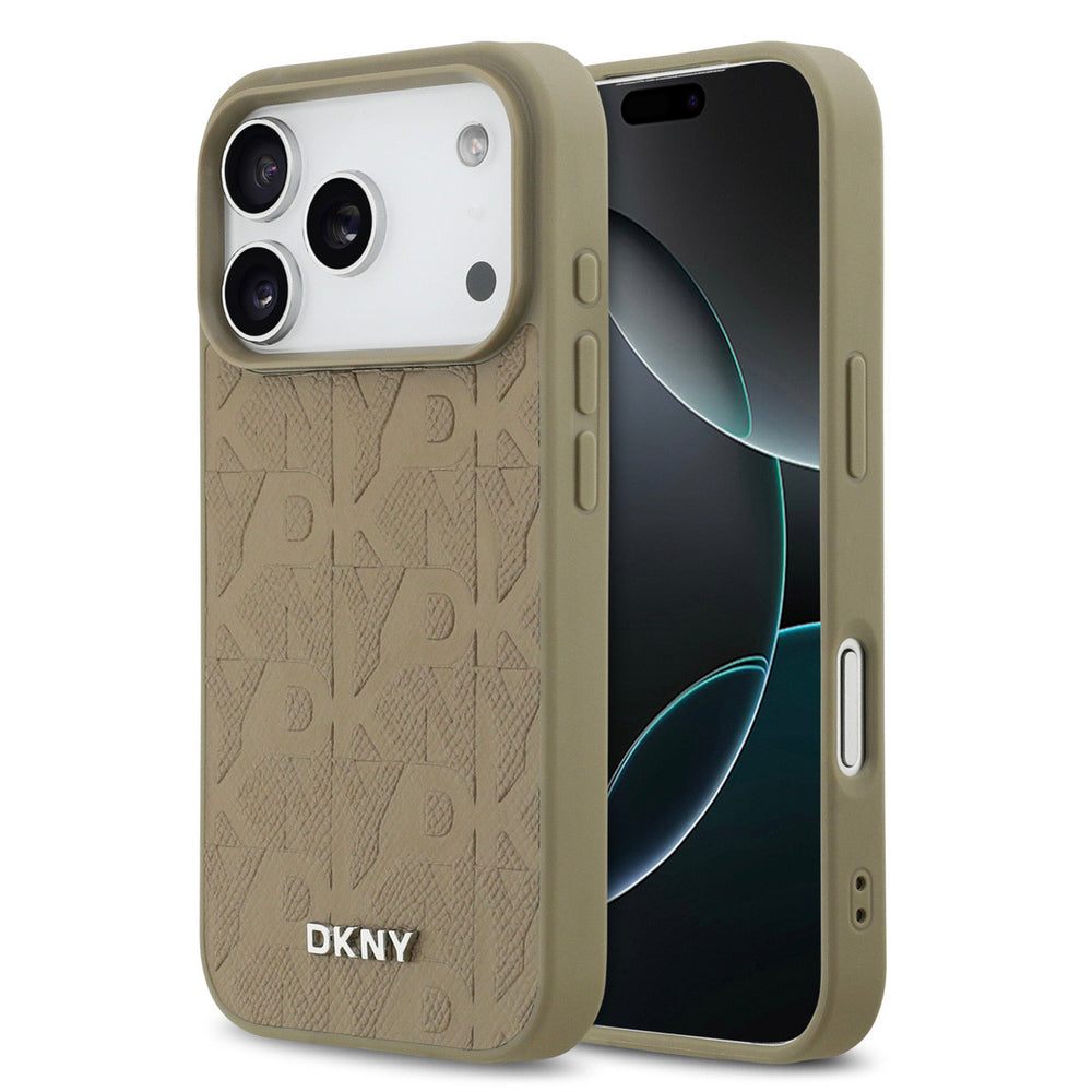 DKNY iPhone 17 Pro Backcover hoesje - MagSafe - Grid Pattern - Taupe-Hoesjes-Ilumina Benelux