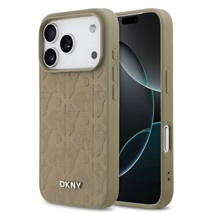DKNY iPhone 17 Pro Backcover hoesje - MagSafe - Grid Pattern - Taupe-Hoesjes-Ilumina Benelux