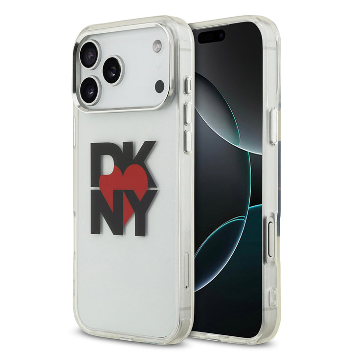 DKNY iPhone 17 Pro Max Back Cover hoesje - Printed Heart Logo - Doorzichtig Zwart-Hoesjes-Ilumina Benelux