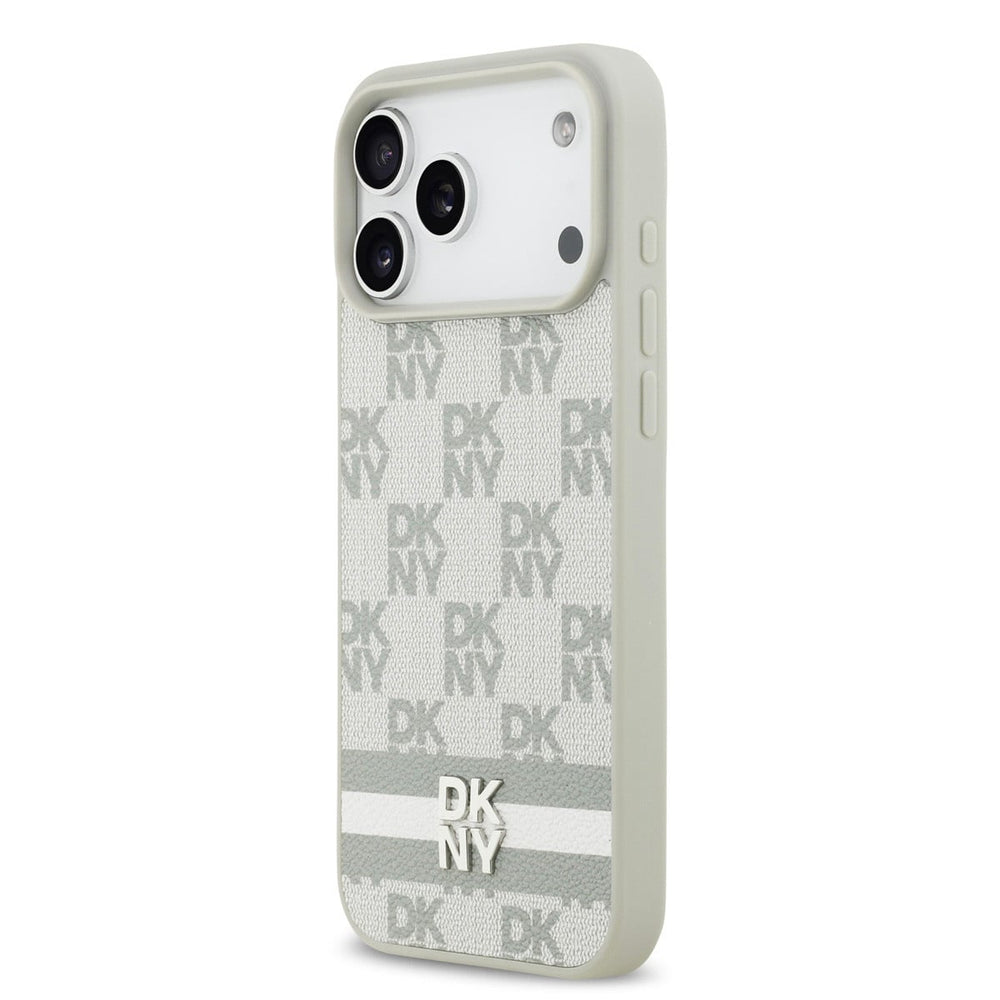 DKNY iPhone 17 Pro Max Backcover hoesje - Checkered Pattern With Printed Stripes - Beige-Hoesjes-Ilumina Benelux