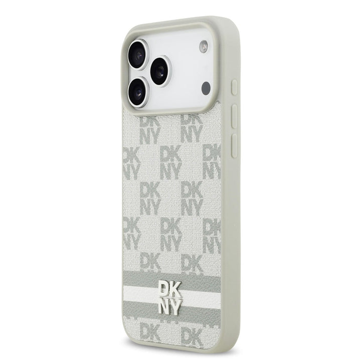 DKNY iPhone 17 Pro Max Backcover hoesje - Checkered Pattern With Printed Stripes - Beige-Hoesjes-Ilumina Benelux