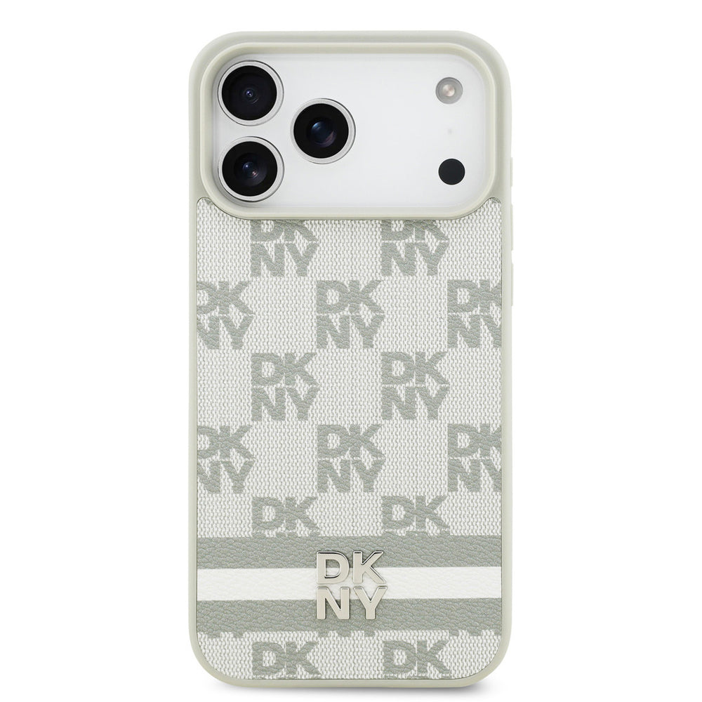 DKNY iPhone 17 Pro Max Backcover hoesje - Checkered Pattern With Printed Stripes - Beige-Hoesjes-Ilumina Benelux