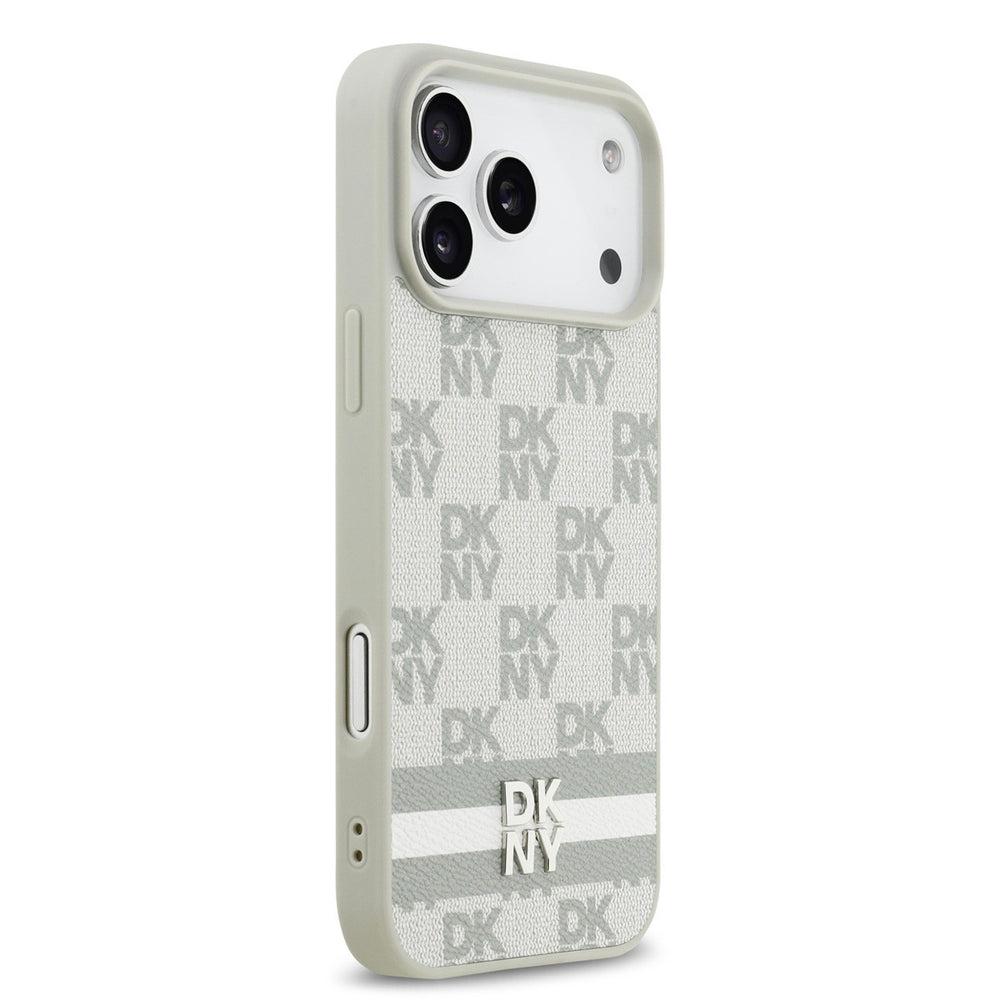 DKNY iPhone 17 Pro Max Backcover hoesje - Checkered Pattern With Printed Stripes - Beige-Hoesjes-Ilumina Benelux