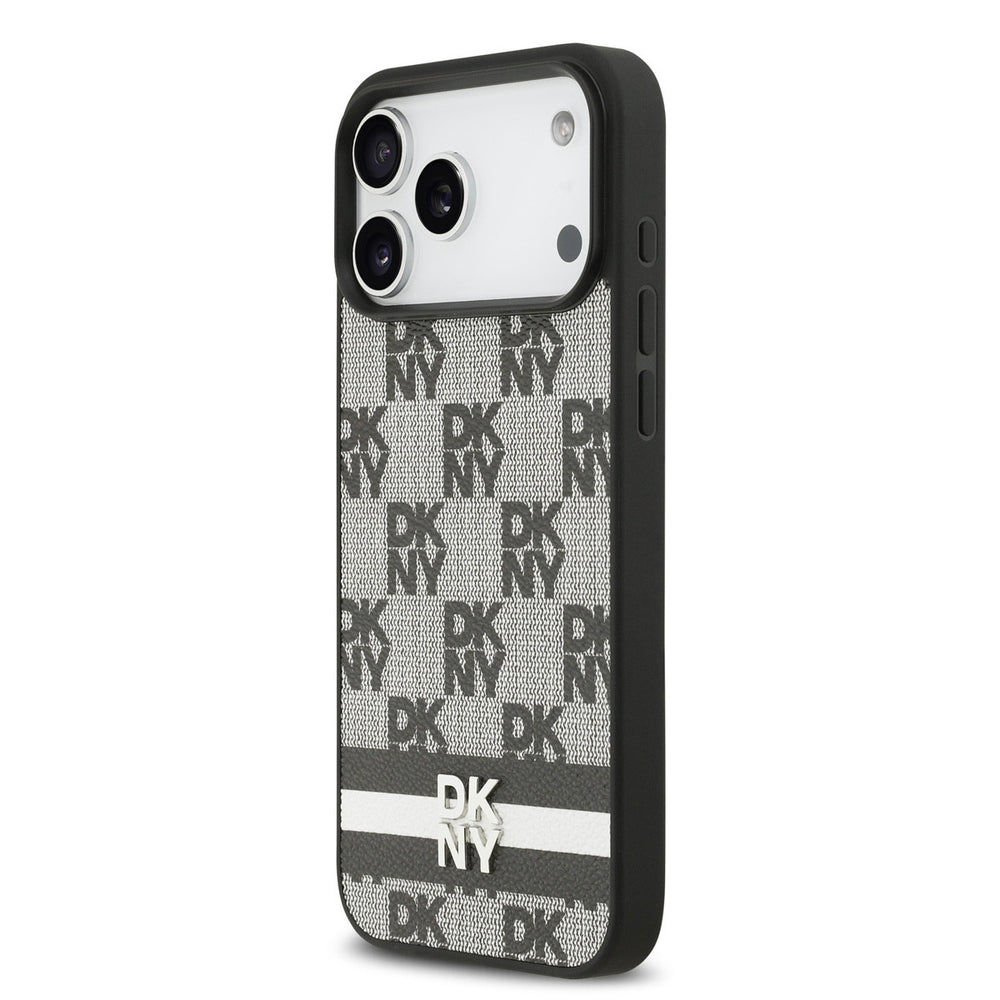 DKNY iPhone 17 Pro Max Backcover hoesje - Checkered Pattern With Printed Stripes - Zwart-Hoesjes-Ilumina Benelux