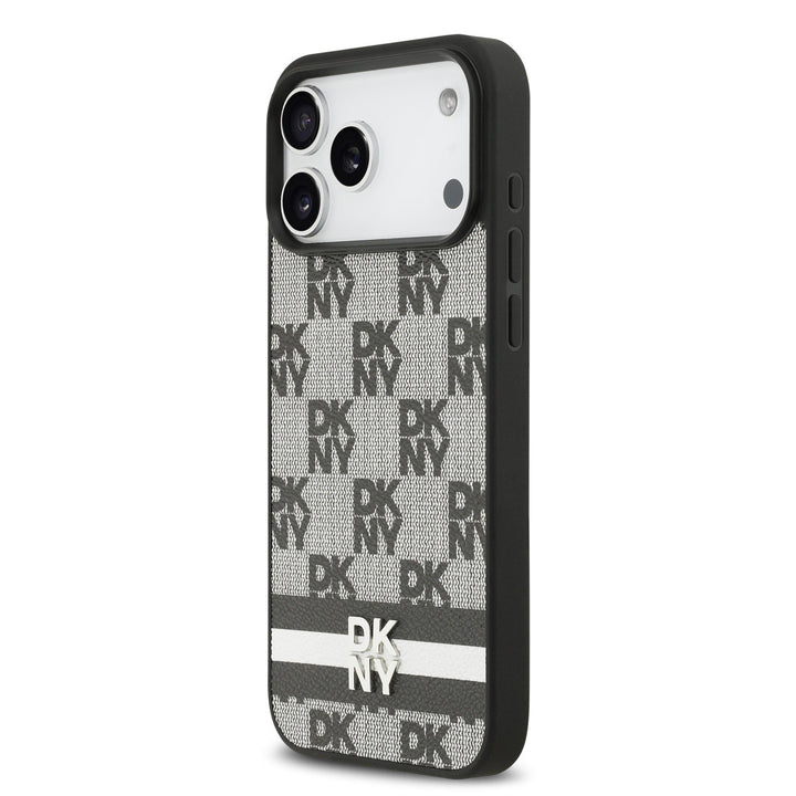 DKNY iPhone 17 Pro Max Backcover hoesje - Checkered Pattern With Printed Stripes - Zwart-Hoesjes-Ilumina Benelux