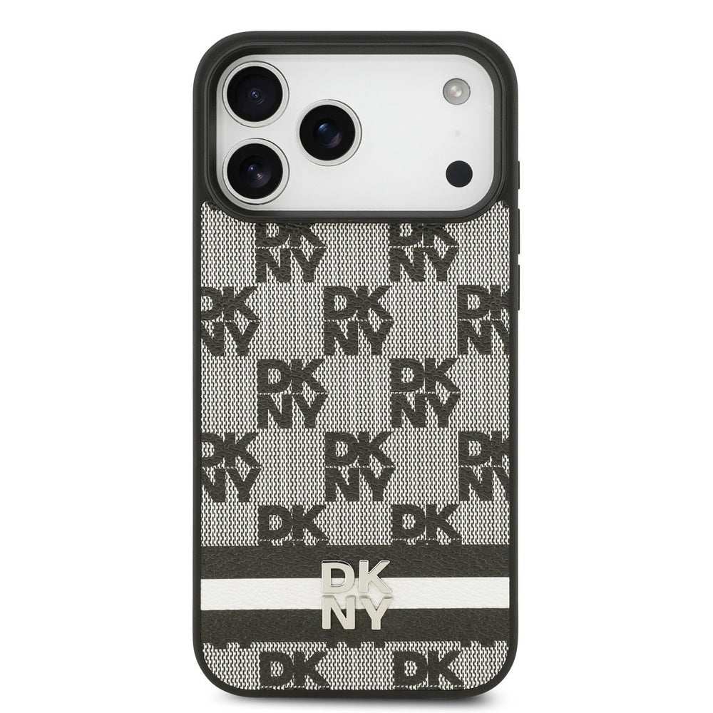 DKNY iPhone 17 Pro Max Backcover hoesje - Checkered Pattern With Printed Stripes - Zwart-Hoesjes-Ilumina Benelux