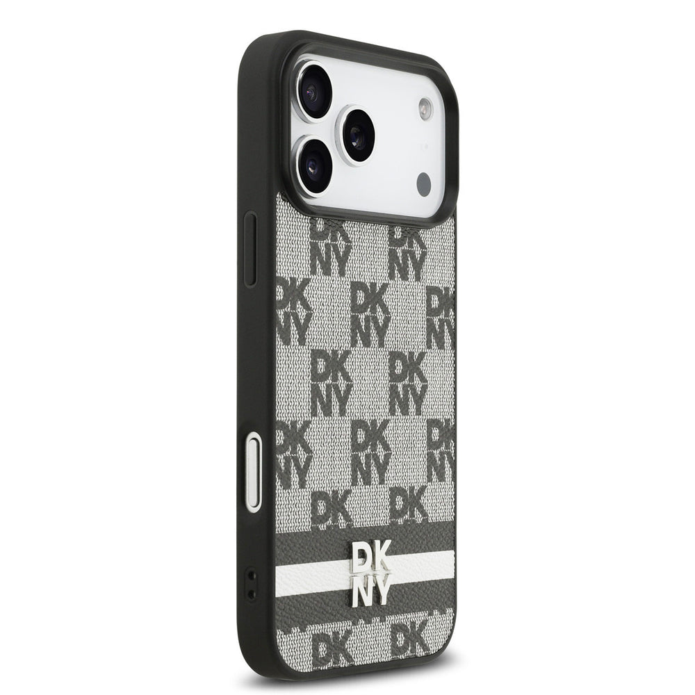 DKNY iPhone 17 Pro Max Backcover hoesje - Checkered Pattern With Printed Stripes - Zwart-Hoesjes-Ilumina Benelux
