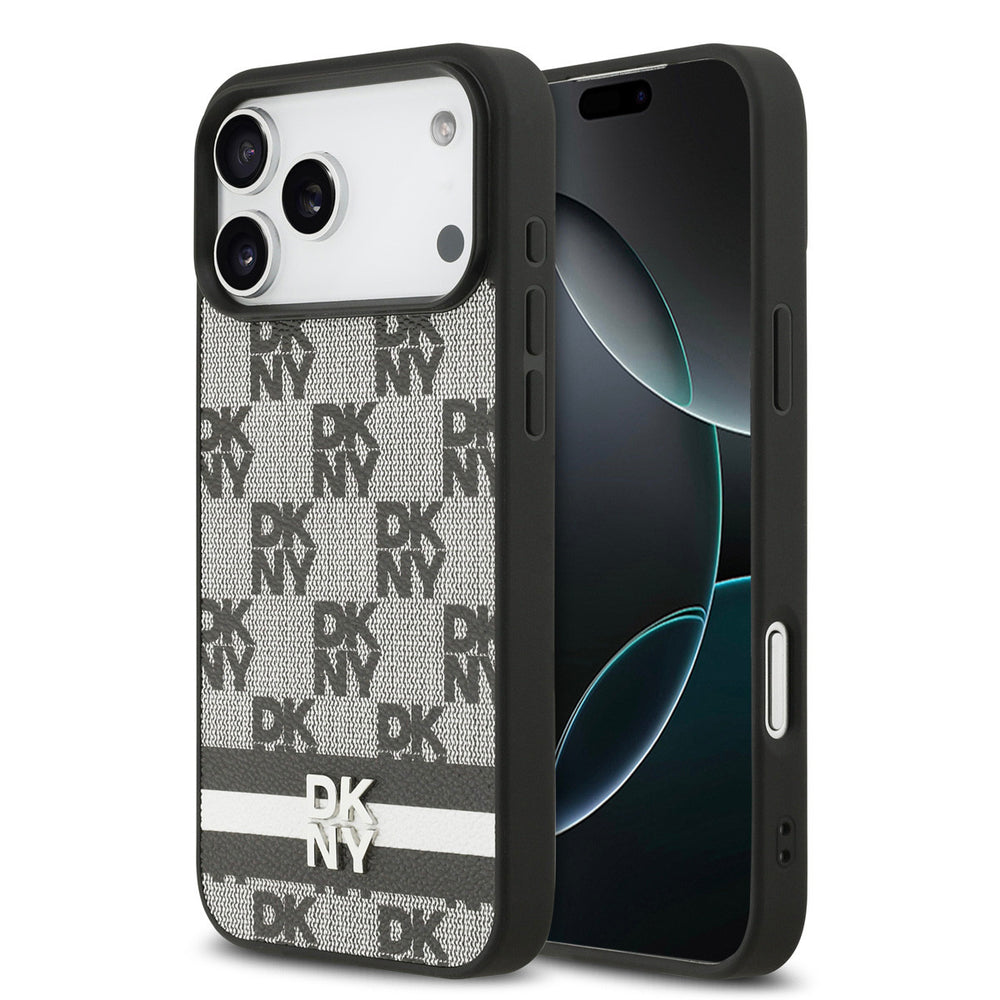 DKNY iPhone 17 Pro Max Backcover hoesje - Checkered Pattern With Printed Stripes - Zwart-Hoesjes-Ilumina Benelux