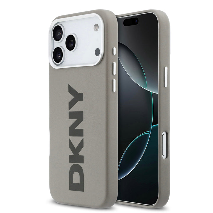 DKNY iPhone 17 Pro Max Backcover hoesje - MagSafe - Full Wrap With Large Vertical Logo - Beige-Hoesjes-Ilumina Benelux