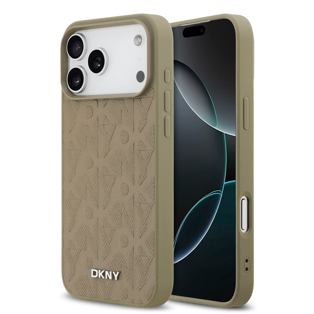 DKNY iPhone 17 Pro Max Backcover hoesje - MagSafe - Grid Pattern - Taupe-Hoesjes-Ilumina Benelux