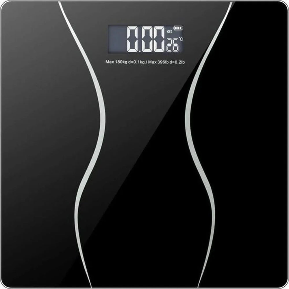 Digitale Personenweegschaal – 180 kg – Hoge Precisie – LED Display – Gehard Glas – Temperatuur & Batterijweergave – Zwart-Personenweegschaal-Ilumina Benelux