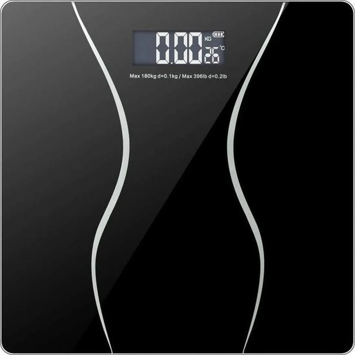 Digitale Personenweegschaal – 180 kg – Hoge Precisie – LED Display – Gehard Glas – Temperatuur & Batterijweergave – Zwart-Personenweegschaal-Ilumina Benelux