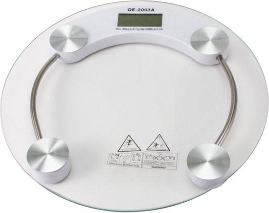 Digitale Personenweegschaal – Badkamerweegschaal 180 kg – LCD Display – Gehard Glas 33 cm Rond – Automatisch Aan/Uit – Wit-Personenweegschaal-Ilumina Benelux
