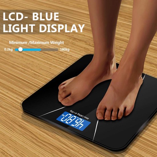 Digitale Personenweegschaal – Badkamerweegschaal – 180 kg/400 lb – Hoge Precisie – LCD Display – Zwart-Personenweegschaal-Ilumina Benelux