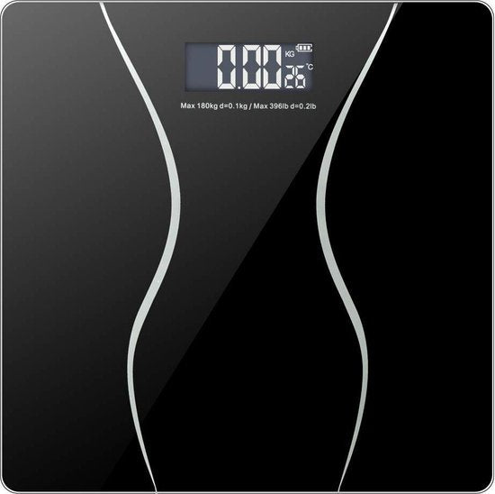 Digitale Personenweegschaal – Step-On Technologie – LCD-scherm met achtergrondverlichting – 180 kg – Gehard Glas – Zwart-Personenweegschaal-Ilumina Benelux