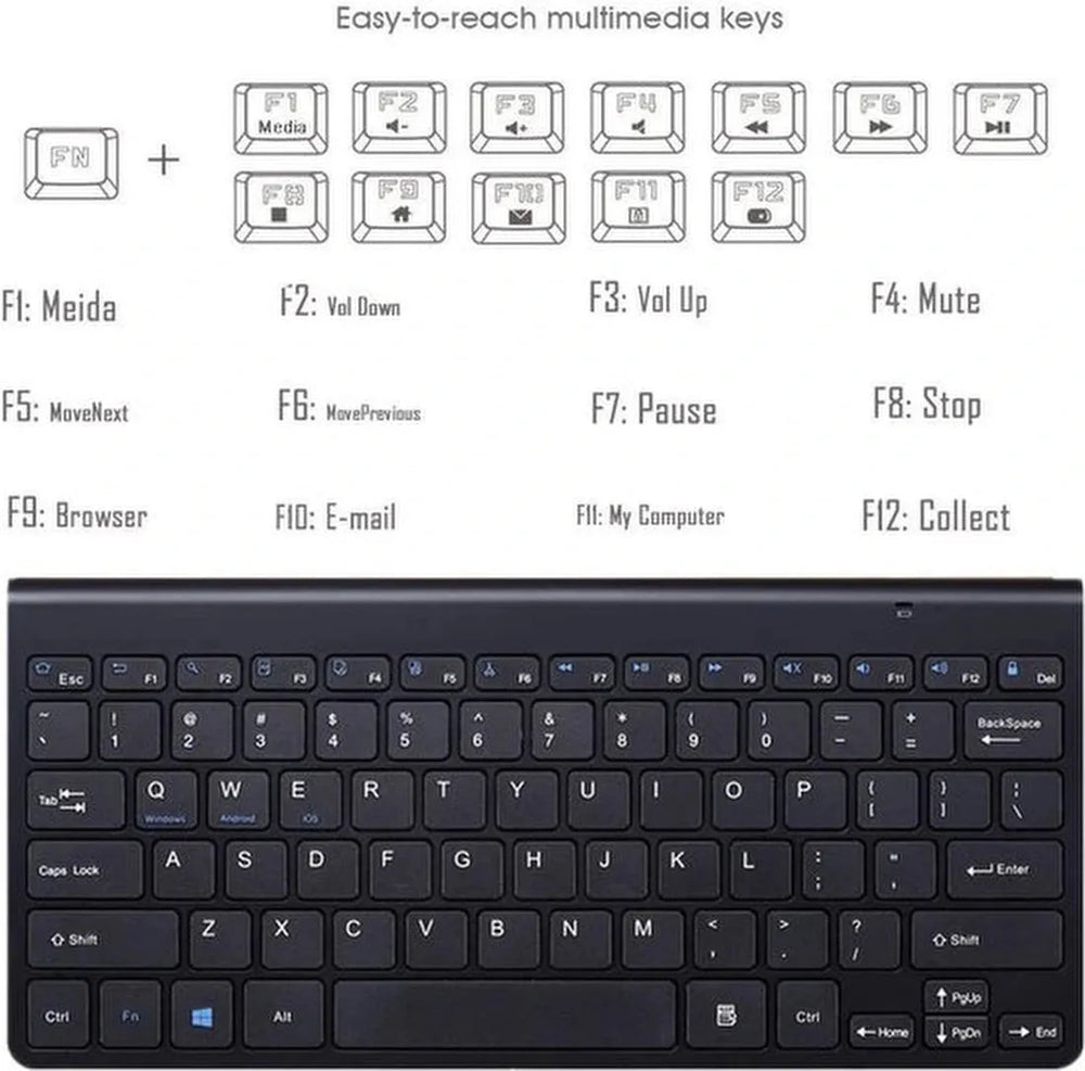 Draadloos toetsenbord – QWERTY mini – Compact draagbaar – Voor PC laptop Windows Mac – Zwart-Toetsenbord-Ilumina Benelux