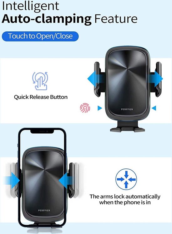 Draadloze autolader – 15W Qi snelladen – Telefoonhouder ventilatierooster & voorruit – Geschikt voor iPhone/Samsung Galaxy – Zwart-Ilumina Benelux