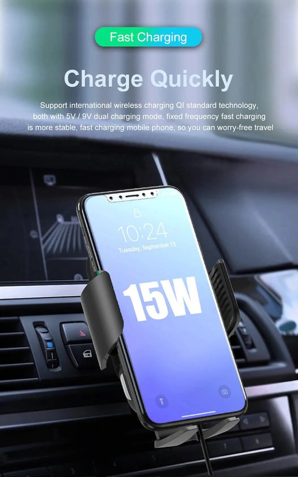 Draadloze autolader – 15W Qi snelladen – Telefoonhouder ventilatierooster & voorruit – Geschikt voor iPhone/Samsung Galaxy – Zwart-Ilumina Benelux